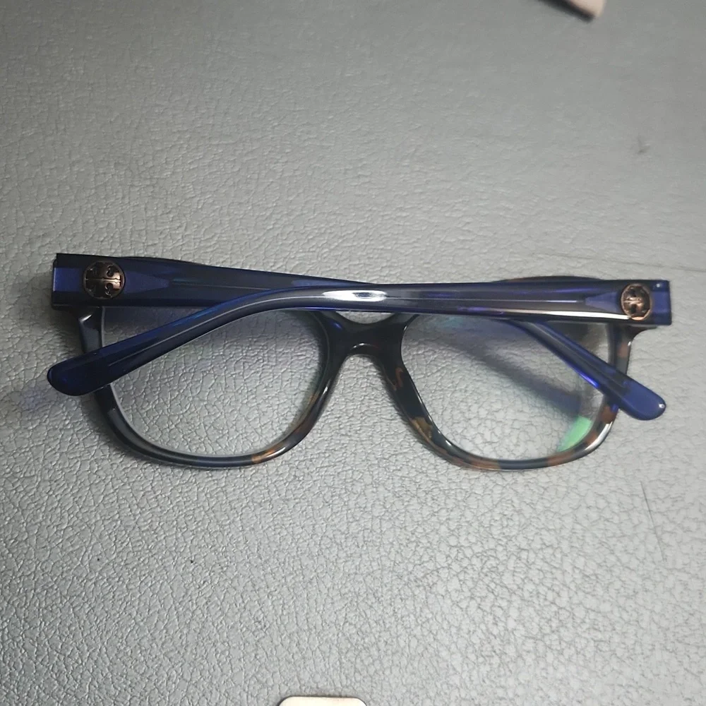 Tory Burch Blue Tortoiseshell Glasses with Orange Logo Case